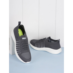 HRX by Hrithik Roshan Men Grey & White Striped Contrast Sole Slip On Sneakers