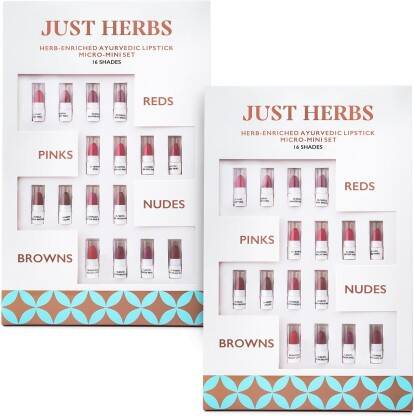 Just Herbs Ayurvedic Lipstick Micro-Mini Kit - 16 Shades Pack Of 2(Multicolor, 14 g)