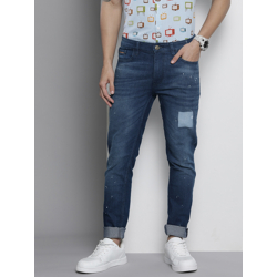The Indian Garage Co Men Navy Blue Mildly Distressed Light Fade Stretchable Jeans