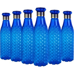 Anzal Crystal Water Bottle for Fridge, Home Office Gym School Boy, Unbreakable Bottle 1000 ml Bottle(Pack of 6, Blue, Plastic)
