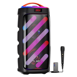 pTron Fusion Bold 100W Karaoke Bluetooth Party Speaker, Powerful Sound, RGB Lights, 3 mtr Wired Mic, BT/USB/SD Card/Aux Playback, Remote Control & Type C Charging (Black)