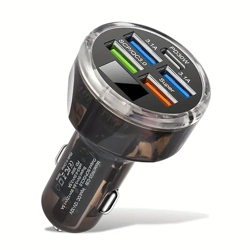 INNOVIX 65W Car Charger, Universal 5-Port QC 3.0 Car Charger with 4 USB and 1 PD Port for All Your Devices with Battery Voltage Monitoring (Transparent)