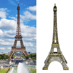 Cortina Decorative Eiffel Tower Model Handcrafted and Hand Carving Metallic Eiffel Tower Little Showpiece for Home Office Living Room Decor Size 18x8CM