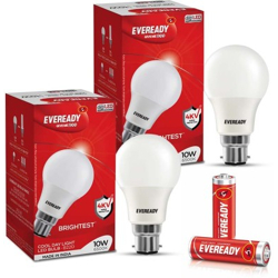 Eveready 10W LED Bulb Pack of 2 with Free 2 Batteries(White, Pack of 2)