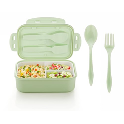 Attro Carbon Lunch Box with 3 Compartment, Stylish lid & 2 Spoons Made with Heavy Plastic BPA Free Food Grade Perfect for School Kids, College & Outdoor 1100ml - Green