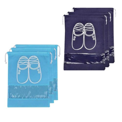 BigPlayer Travel Shoe Bags, Portable Travel Shoe Tote Bags - Packing Organizers for Men and Women- Aqua Blue (3 Pcs) + Navy Blue (3 Pcs) - 6 Piece Pack(multicolor)