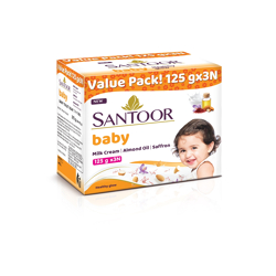 Santoor Kids Set of 3 Baby Soap with Milk Cream & Almond Oil - 125g each