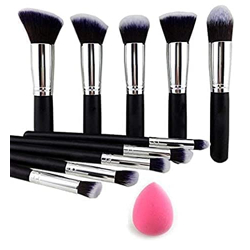 KOCCIDO Makeup Brush Set of 10 pcs with Sponge Puff (Black)