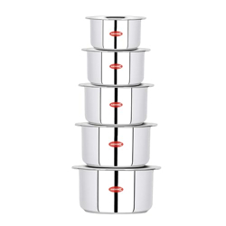 AADHIK Induction & Gas Stove Friendly Stainless Steel 5 Pcs Big Size Container Set/Tope/Cookware Set with Lids (1 LTR to 3 LTR), 10 Pcs Set