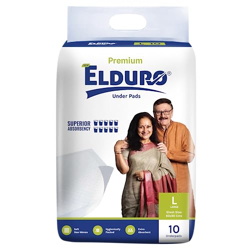 ELDURO Premium Underpads, Large 60 x 90 Cm, Super Absorption Protection, Waterproof For Adult Patients, Protects Surfaces From Incontinence I Super Soft Polymer Pack of 1, 10 Count
