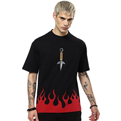 Bewakoof Men's Graphic Printed 100% Cotton T-Shirt - Oversized Fit, Round Neck, Half Sleeves