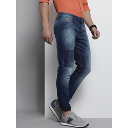 The Indian Garage Co Men Blue Slim Fit Mildly Distressed Heavy Fade Stretchable Jeans