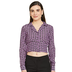 Max Women Printed Lapel Collar Crop Shirt (W22SHRT04VIOLET)_M