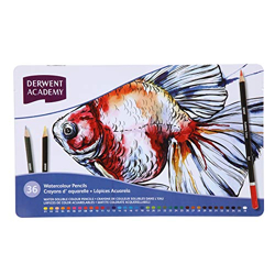 Derwent Academy Watercolour Pencils Tin (Set Of 36), Blue, Multi