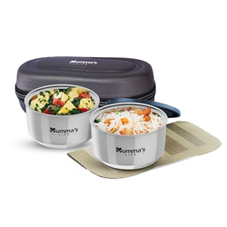 Mumma's LIFE- Stainless Steel Lunch Box Set of 2 (280 ml Each) with Insulated Lunch Bag, Leak Proof Lunch box for Office & College (Grey)