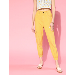 SASSAFRAS Women Mustard Yellow Jogger High-Rise Jeans
