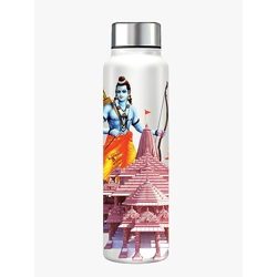 NIRLON Jay Shree Ram UV Printing & 3D Embossed Water Bottle, Stainless Steel Bottle Wide Mouth, Leak Proof | Single Walled Suitable for Both Indoor & Outdoor 1000ML Capacity