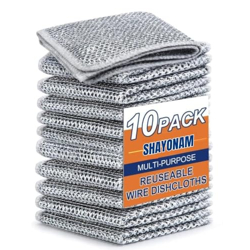 SHAYONAM Pack 10 Multipurpose Wire Dishwashing Rags for Wet and Dry Stainless Steel Scrubber Non-Scratch Wire Dishcloth for Washing Dishes Sinks Counters Easy Rinsing Machine Washable