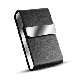Storite Verticle Card Holder, PU Leather and Stainless Steel Credit Card Wallet, Business Card Holder for Men and Women (Black -9x1x6Cm)