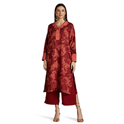 RIVER Women's Rayon Paisley Regular Kurta (RV-AW22-KR-1018/1_RED_L)