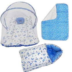 ANCHARA baby net bad,godi bag .drysheet Mosquito Net & Baby Neck Pillow combo (0-6 Months, Printe-Blue)