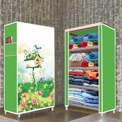 Opal 4 Shelf House Tree Printed Carbon Steel Collapsible Wardrobe(Finish Color - House Tree wow Printed, DIY(Do-It-Yourself))