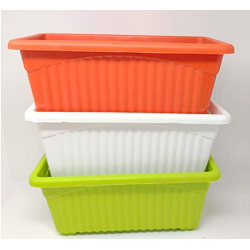 PlantaZee Rectangular Plastic Pots for Plants, Multicolor 14 INCH Jupiter Flower Pots for Home, Window Display, Garden Plant Container Set (3)