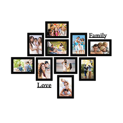 Amazon Brand - Solimo Synthetic Black Photo Frames Set of 10 with Two plaque 