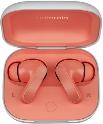 moto buds with Hi-Res Audio, Large 12.4mm driver, 42 hrs playback & IPx4 rating Bluetooth(Coral Peach, True Wireless)