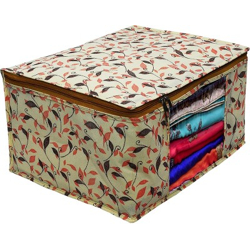 Saree Cover Premium High-Quality Garment Cover Storage Bag For Wardrobe Organizer Garments Storage bags-Big in size Printed saree cover Pack of 1(Beige, Orange)