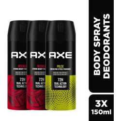 AXE Intense (Pack of 2) + Pulse (Pack of 1) Body Spray  -  For Men(450 ml, Pack of 3)