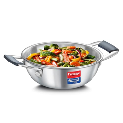 Prestige Tri-ply Cute Kadai 12 cm/400 ml Silver|Thick Gauge|Even Heat Distribution|Gas & Induction Compatible|Perma-Cool Handles|Life Time Warranty