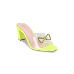 Mochi Yellow & Transparent Bow Embellished Block Heels