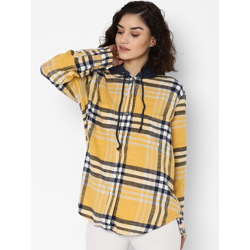 AMERICAN EAGLE OUTFITTERS Women Yellow Tartan Checks Opaque Cotton Casual Shirt