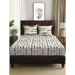 Story@home Arena Cream-Coloured & Grey Printed 180 TC Queen Bedsheet & 2 Pillow Covers