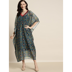 Shae by SASSAFRAS Teal Green & Maroon Patola Kaftan Dress With Slip