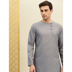House of Pataudi Men Grey Solid A-Line Kurta