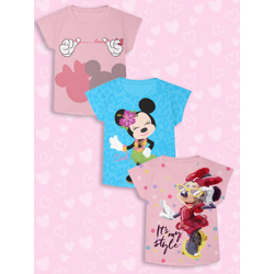YK Disney Girls Pack Of 3 Minnie Mouse Printed Extended Sleeves T-shirt