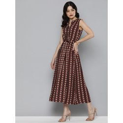 Chemistry Women Brown & Beige Printed Fit & Flare Midi Dress