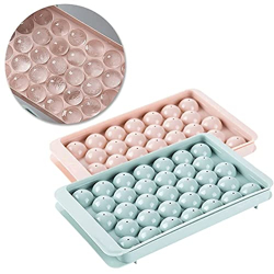 Clazkit Plastic Mini Round Ice Cube Tray with Lid | Ice Ball Maker for Fresh Juice, Mocktails, Whiskey, Cocktails, Tea & Coffee | 33 Cavity, Easy Release & Stackable in Freezer | Pack of 2