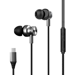Kratos Thump Plus Type C Earphone, 13mm Bass Drivers, Inline Control, IPX5 Water Resistant, Comfort Fit C Type Earphones with Volume Control, Metallic