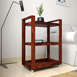 Amazon Brand - Solimo Bodden 3 Tier Movable Wine Rack Bar Trolley (Sheesham Wood, Honey Finish)
