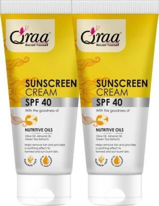 Qraa Sunscreen - SPF 40 PA++++ Sunscreen Cream SPF 40|Helps Remove Tan|Helps in Sun Burn|Pack of 2|(100gm*2)(200 g)