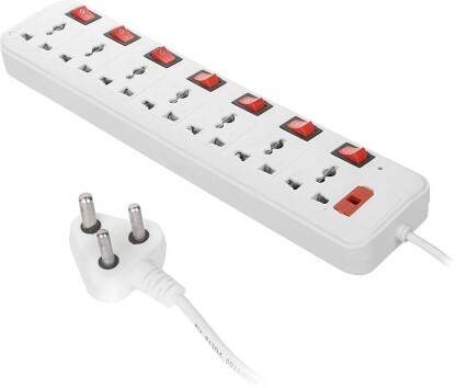 Skeisy EXT-107 Switch Universal Surge Protector With 7 Socket 7 switch 7 Socket Extension Boards(White, Red, 3 m)