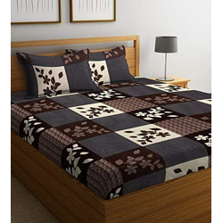 STARNSTYLE Polycotton 220 TC Floral Printed King Size Double Bedsheet with 2 Pillow Covers, (90 x 90 Inches,) Brown