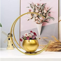 Famia Home Golden Metal Moon Shape Big Flower vases for Home Dcor Office Table Decorative Items for Home Living Room Corner Flower Vase for Central Dining Table Size - 22 * 12 * 23 cm