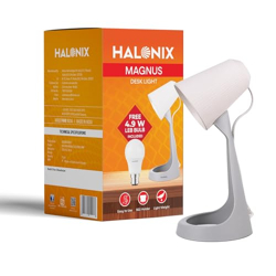 Halonix Polycarbonate Magnus Desk Light | with 4.9W Led Bulb | B22 Holder | Light Weight | Easy to Use Study Lamp | Designer Study Light |,Beige