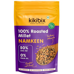 Kikibix Roasted Millet Namkeen, Healthy Snacks 50% Less Calories, 60% Less Fat - 1g Fat Per Serving, Olive Oil, No Added Sugar - Pack of 1 (100gm)