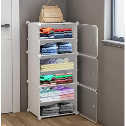 AYSIS Plastic Rack For Storage,Foldable Wardrobe For Clothes,Collapsible Wardrobe,Kitchen Cupboard,Clothes Storage ,Cupboard For Clothes Plastic(White,6-Shelf-3-Door),44 Centimeters,32 Cm,158 Cm
