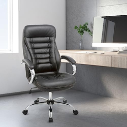 USHA SHRIRAM Executive Office Chair |Desk, Study, Conference Room Chair| Leatherette Office Chair for Work from Home | Class III Gas Lift | Adjustable Height, Stretchable Armrest | Black